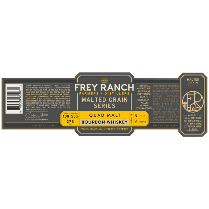 Frey Ranch Malted Grain Series Quad Malt Bourbon Whiskey 375mL - Main Street Liquor