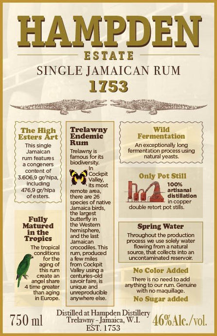 Hampden Estate 1753 Single Jamaican Rum - Main Street Liquor