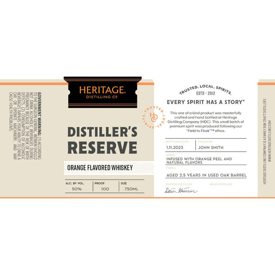 Heritage Distilling Distiller’s Reserve Orange Flavored Whiskey - Main Street Liquor