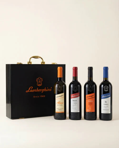 Load image into Gallery viewer, Lamborghini Ultimate Wine Gift Set – Trescone, Era, Taurus, Alice with Luxury Gift Case - Main Street Liquor
