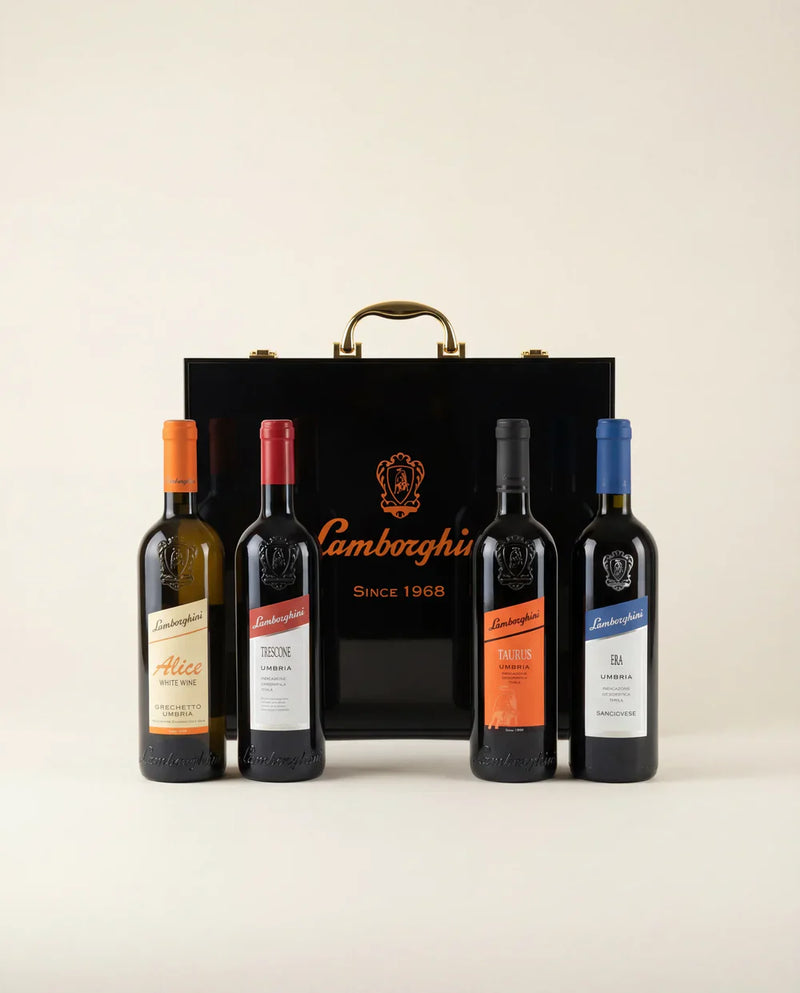 Load image into Gallery viewer, Lamborghini Ultimate Wine Gift Set – Trescone, Era, Taurus, Alice with Luxury Gift Case - Main Street Liquor

