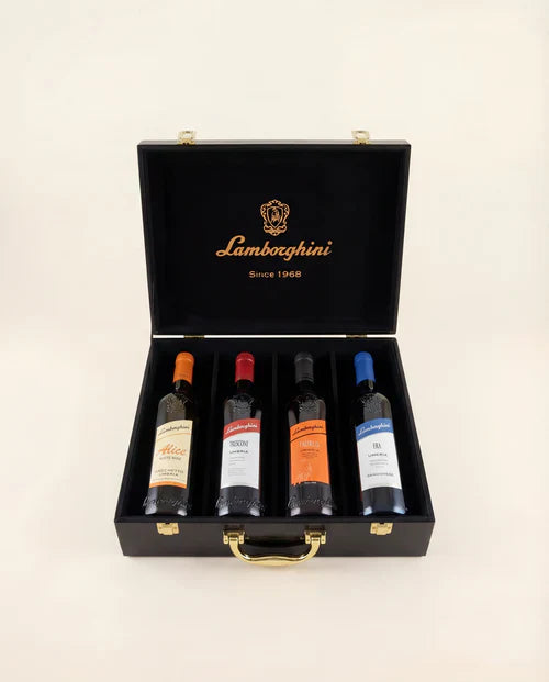 Load image into Gallery viewer, Lamborghini Ultimate Wine Gift Set – Trescone, Era, Taurus, Alice with Luxury Gift Case - Main Street Liquor
