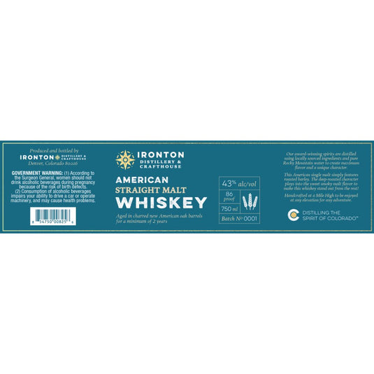 Ironton Distillery American Straight Malt Whiskey - Main Street Liquor
