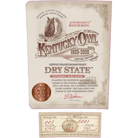 Kentucky Owl Dry State 100th Anniversary Edition - Main Street Liquor