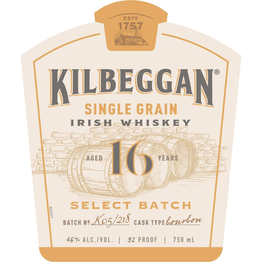 Kilbeggan Single Grain 16 Year Old Irish Whiskey - Main Street Liquor