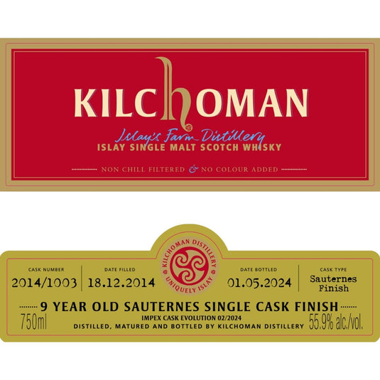Kilchoman 9 Year Old Sauternes Cask ImpEx Cask Evolution 02/2024 - Main Street Liquor
