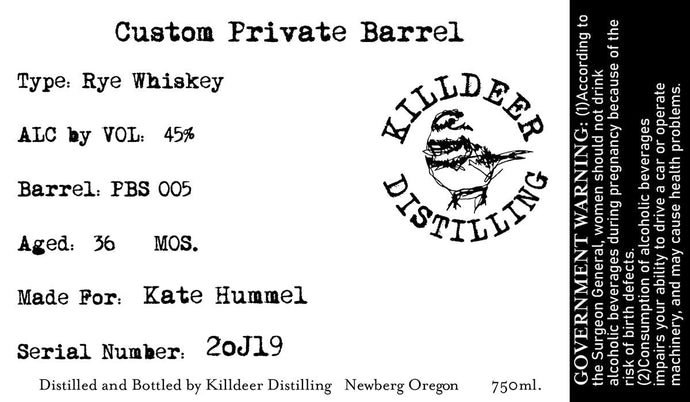 Killdeer Distilling Custom Private Barrel Rye Whiskey - Main Street Liquor