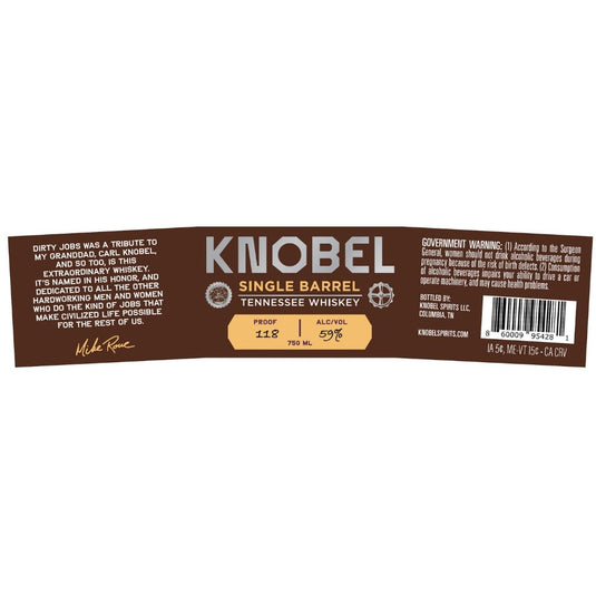 Knobel Single Barrel Tennessee Whiskey by Mike Rowe - Main Street Liquor