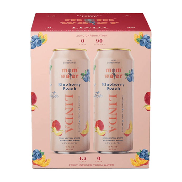 Mom Water Linda - Blueberry Peach Cocktail 12.oz 4 Pack - Main Street Liquor