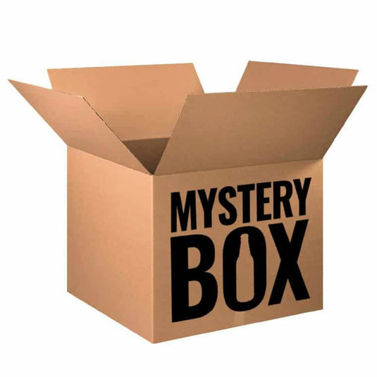 A brown box with "MYSTERY BOX" on the front—perfect for Main Street Liquor’s Japanese Whiskey $99 Mystery Box (valued up to $999) filled with premium Japanese whiskey surprises.