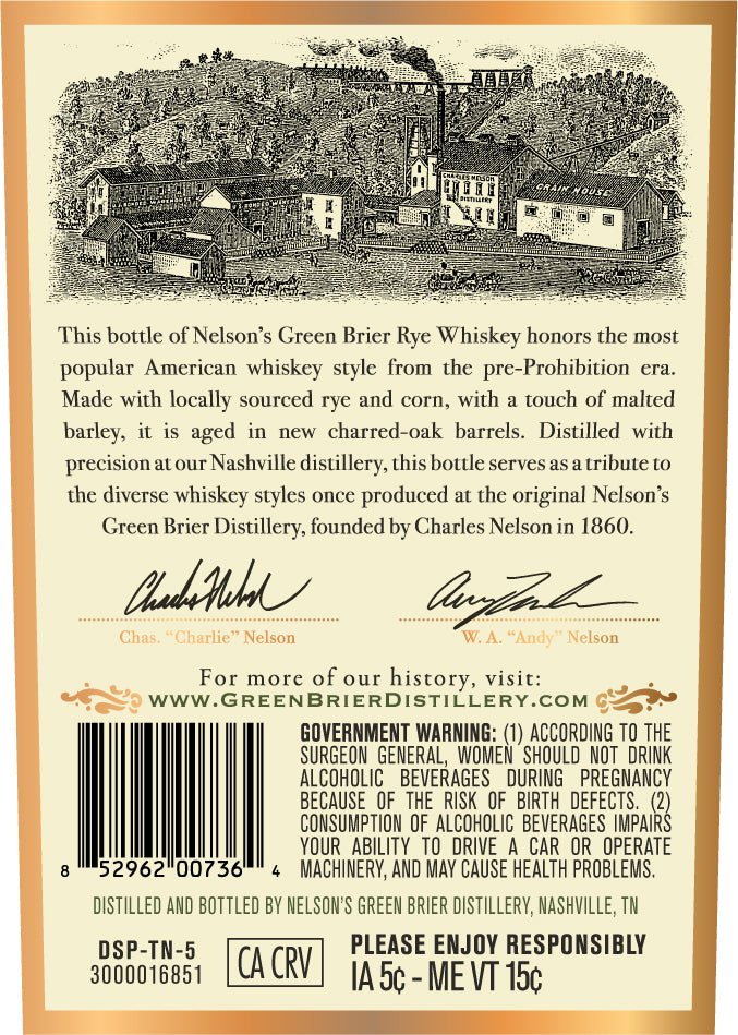 Load image into Gallery viewer, Nelson's Green Brier Rye Whiskey 750ml - Main Street Liquor

