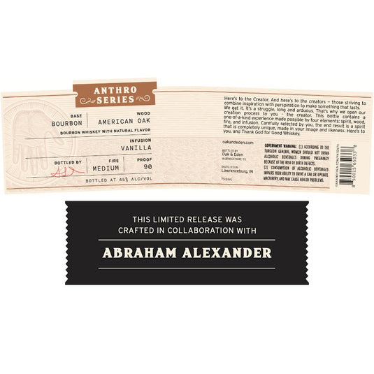 Oak & Eden Anthro Series Abraham Alexander Bourbon - Main Street Liquor