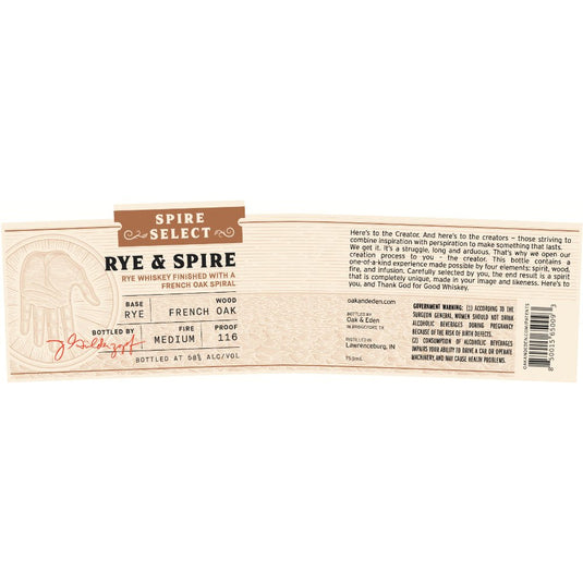 Oak & Eden Rye & Spire Single Barrel French Oak - Main Street Liquor