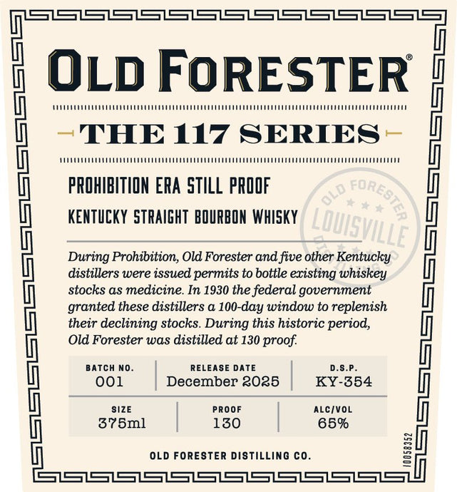 Old Forester 117 Series Prohibition Era Still Proof Kentucky Straight Bourbon Whiskey 375mL - Main Street Liquor