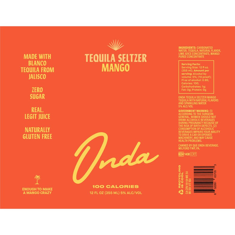 Load image into Gallery viewer, Onda Tequila Seltzer Mango 4 Pack - Main Street Liquor
