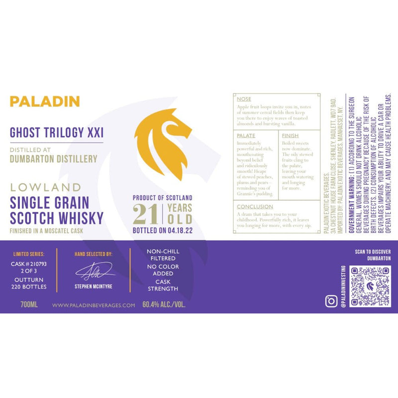 Load image into Gallery viewer, Paladin Ghost Trilogy XXI Dumbarton Distillery 21 Year Old Moscatel Cask 2022 - Main Street Liquor
