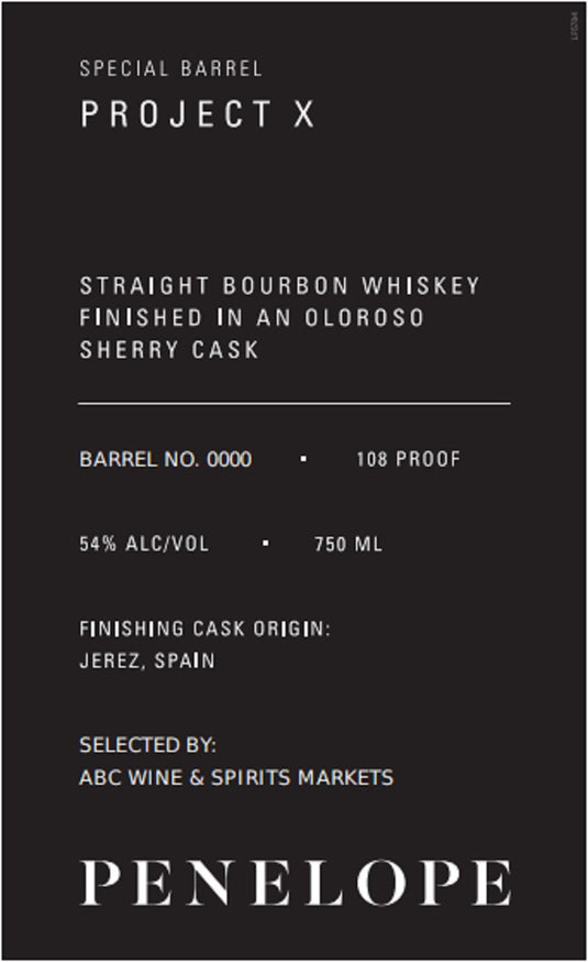 Penelope Project X Straight Bourbon Whiskey - Oloroso Sherry Cask Finish - Main Street Liquor