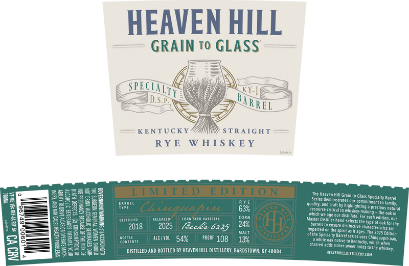 Load image into Gallery viewer, Heaven Hill Grain to Glass Rye Whiskey Chinquapin Oak Heaven Hill Distillery
