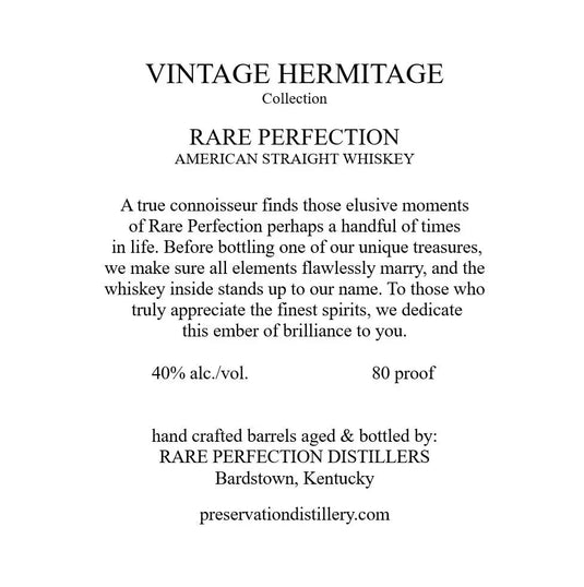Rare Perfection Vintage Hermitage Collection 17 Year American Straight Whiskey - Main Street Liquor
