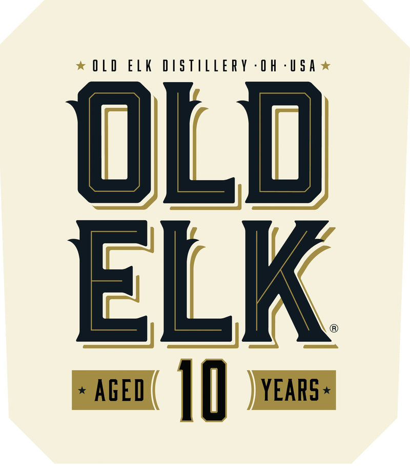 Load image into Gallery viewer, Sure! Here’s your revised sentence using the provided product data: A bold Old Elk Bourbon label displays "OLD ELK" and "AGED 10 YEARS" in gold and black, emphasizing this exceptional Old Elk 10 Year Wheated Bourbon Straight Bourbon Whiskey. The top of the label features "Old Elk Distillery · OH · USA," signifying this smooth, straight bourbon whiskey as a true classic among wheated bourbons.
