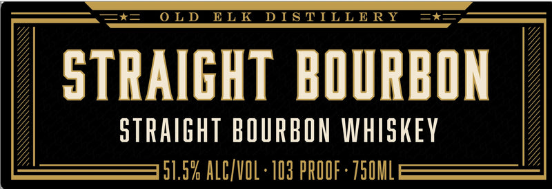 Load image into Gallery viewer, Label for Old Elk Bourbon 10 Year Wheated Bourbon Straight Bourbon Whiskey, 51.5% alcohol by volume, 103 proof, 750 ml, on a black and gold background with bold text. Celebrate craftsmanship with the distinguished taste of Old Elk Bourbon showcased in this sleek and striking design.
