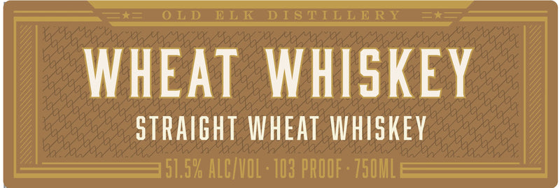 Load image into Gallery viewer, Label for Old Elk Bourbon 10 Year Straight Wheat Whiskey, highlighting its status as a premium straight wheat whiskey with 51.5% alcohol by volume (103 proof) in a 750ml bottle. Showcased on a brown and gold background, this exceptional aged whiskey reflects the quality and character of Old Elk Bourbon.
