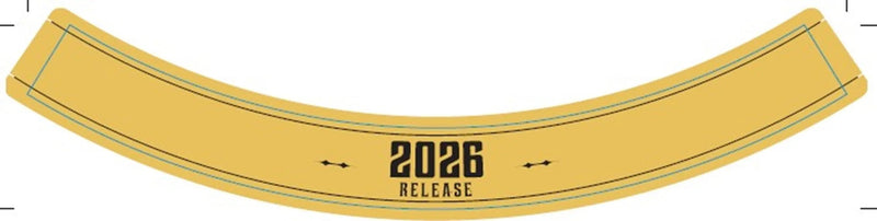 Load image into Gallery viewer, A curved gold band with "2026 RELEASE" in bold black letters at the center, accented by delicate decorative lines above and below—an elegant detail ideal for highlighting Yellowstone 2026 Limited Edition Bourbon Finished in Ruby and Tawny Port Casks.
