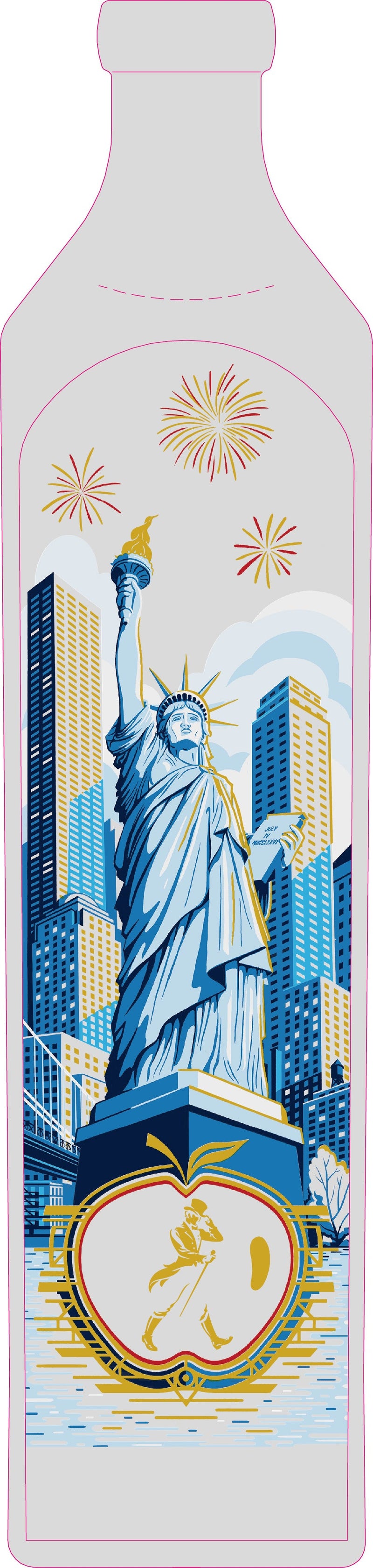 Load image into Gallery viewer, The Johnnie Walker Blue Label New York Limited Edition 2026 bottle features the Statue of Liberty, NYC skyscrapers, colorful fireworks, and the iconic gold horse and rider—an ideal collectible for whisky lovers.
