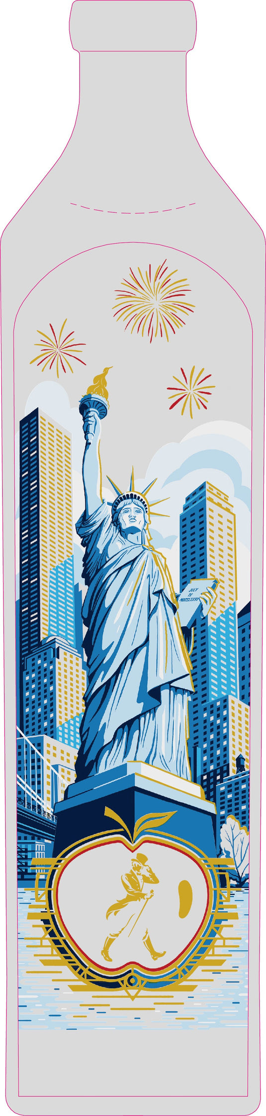 The Johnnie Walker Blue Label New York Limited Edition 2026 bottle features the Statue of Liberty, NYC skyscrapers, colorful fireworks, and the iconic gold horse and rider—an ideal collectible for whisky lovers.