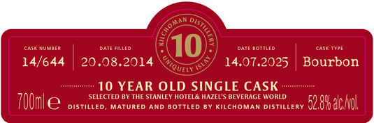 Kilchoman 10 Year Old 100% Islay Cask Bourbon Single Cask Scotch Whisky 700mL - Main Street Liquor