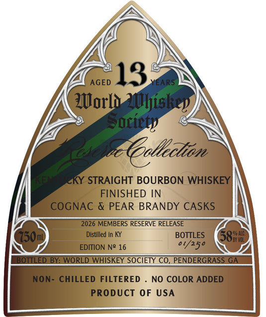 World Whiskey Society 13 Year Kentucky Straight Bourbon Reserve Collection Cognac & Pear Brandy Cask Finish - Main Street Liquor