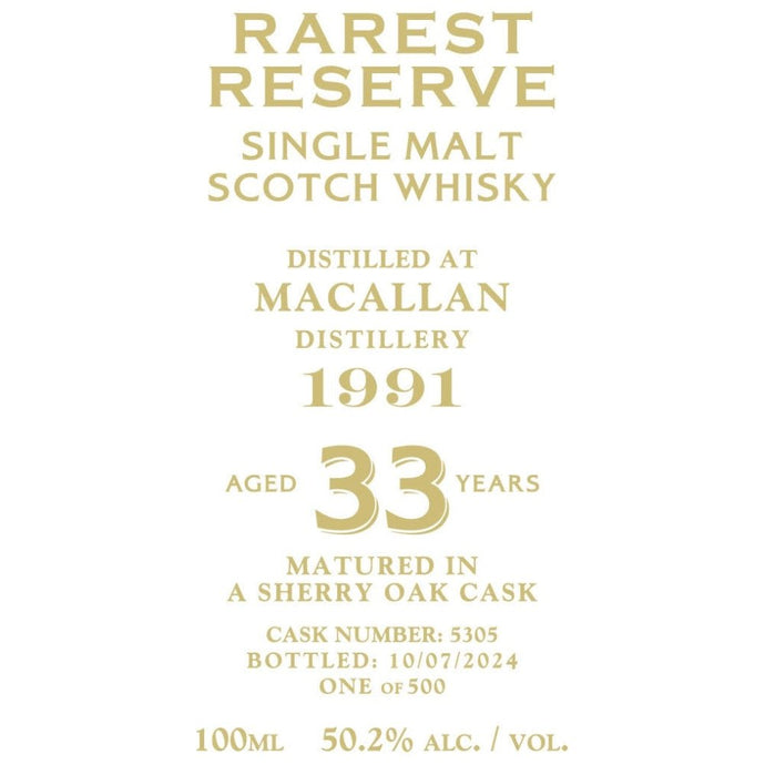 Rarest Reserve 33 Year Old Macallan 1991 - Main Street Liquor