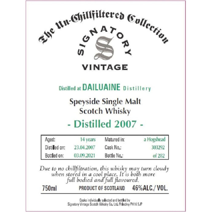 Signatory Vintage 2007 Dailuaine 14 Year Old - Main Street Liquor