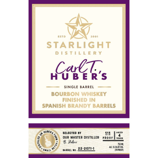 Starlight Carl T. Huber's Bourbon Finished in Spanish Brandy Barrels - Main Street Liquor