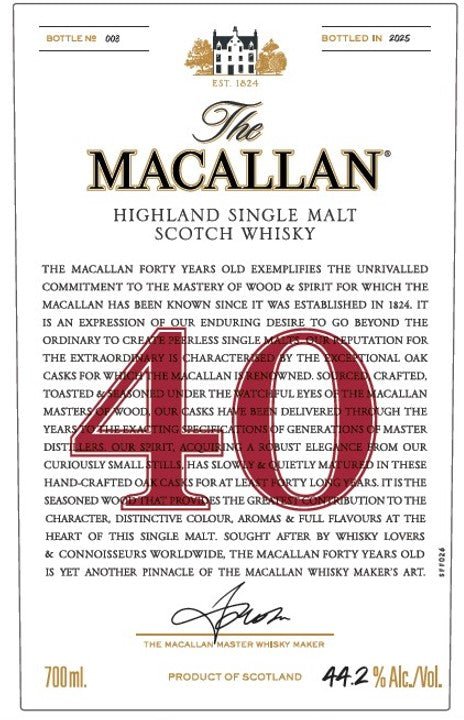 The Macallan 40 - Year - Old Highland Single Malt Scotch Whisky 700ml - Main Street Liquor