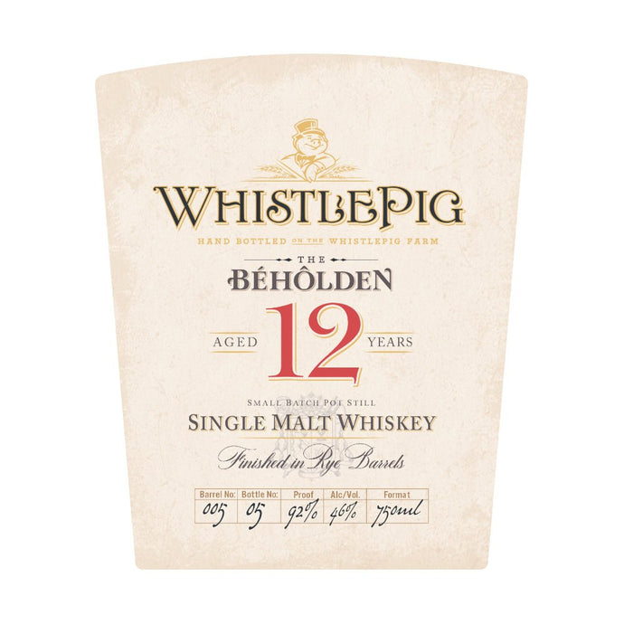 WhistlePig The Beholden 12 Year Old Single Malt Whiskey - Main Street Liquor