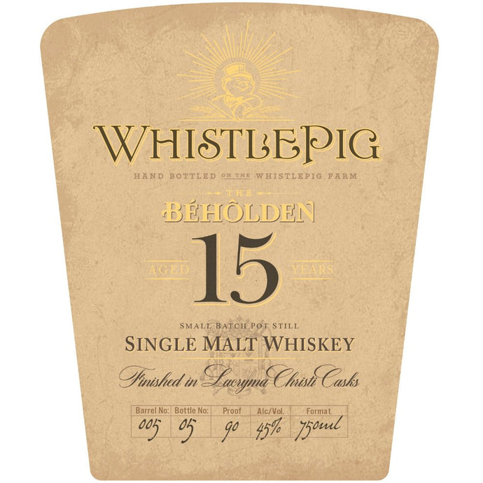 WhistlePig The Beholden 15 Year Old Finished in Lacryna Christi Casks - Main Street Liquor