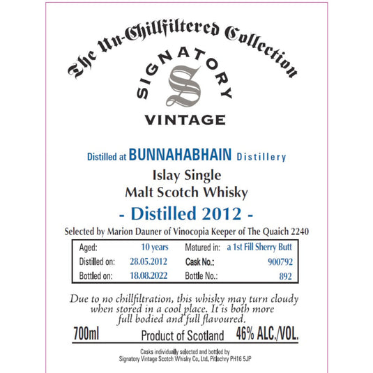 Signatory The Unchillfiltered Collection 2012 Bunnahabhain 10 Year Old